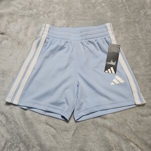 Adidas Kids 3 Stripe Athletic Shorts Size S 8 Light Blue Mid Length NWT